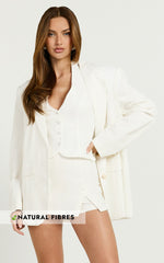 Loralie Blazer - Oversized Linen Boyfriend Fit Blazer in White