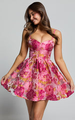 Brailey Mini Dress - Sweetheart Bustier Dress in Pink Jacquard