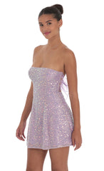 Sequin Glitter Strapless Fit and Flare Dress in Lilac