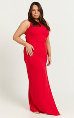 Indi Maxi Dress - Boat Neck Bodycon Dress in Red