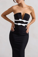 Love Lock | Black Strapless Midi Dress With Bows