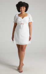 Soft Mention Mini Dress - Puff Sleeve Dress in White Floral