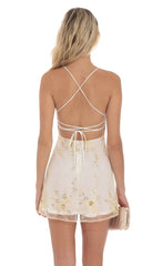 Sequin Embroidered Open Back Dress in Ivory