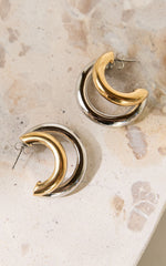 Rhonda Earrings - Double Hoop Contrast Earrings in Gold/Silver