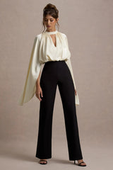 Amity | Black & Cream Wide-Leg Jumpsuit With Satin Cape Sleeves
