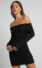 Kailah Off the Shoulder Knit Mini Dress in Black