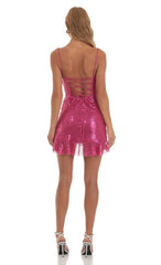 Sequin Ruffled Slit Dress in Pink