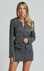 Olympia Jacket - Long Sleeve Boucle Jacket in Black