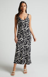 Eden Midi Dress - Wide Strap Slip Dress in Black