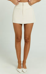Lalisa Mini Skirt - High Waist Tailored Skirt in Stone
