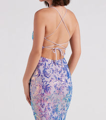 Taisia Formal Sequin Scroll Dress