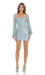 Shantelle Sequin Long Sleeve Dress in Blue