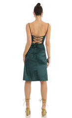 Satin Midi Dress in Green