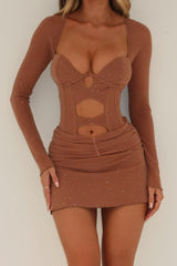 Aubrey Long Sleeve Mini Dress Tan