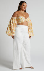 Amalie The Label - Charo Linen Look High Waisted Wide Leg Pants in Warm White