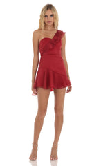Corset One Shoulder Dress in Red