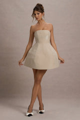 Clarabell | Cream Sequin Bandeau Structured Mini Dress