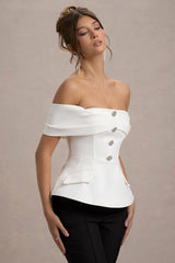 Shai | White Tailored Bardot Top