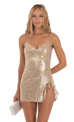 Sequin V-Neck Dress in Gold
