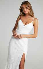 Always Extra Maxi Dress - Thigh Split Dress in White Lace