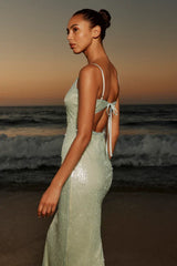 Cahya Mint Green Sequin Tie-Back Midi Dress