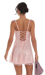 Sequin Ruffle Strap A-Line Dress in Pink