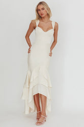 Baylin Layered Mermaid Hem Maxi Dress Cream