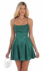 Satin A-Line Dress in Green