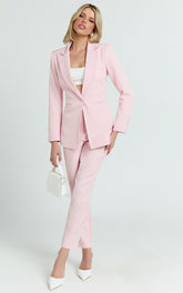Hermie Pants - High Waisted Cropped Tailored Pants in Pale Pink
