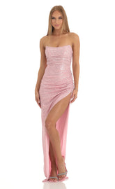 Sequin Corset Maxi Dress in Pink