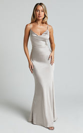 Lunaria Maxi Dress - Cowl Mermaid Slip Dress in Champagne