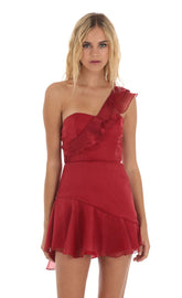 Corset One Shoulder Dress in Red