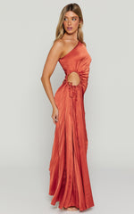 Kitsune Maxi Dress - One Shoulder Cut Out Dress in Copper