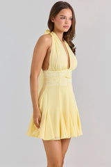 Butter Yellow Georgette Halter Neck Mini Dress