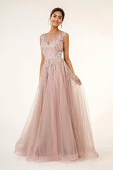 Long Formal Cap Sleeve A Line Evening Prom Dress