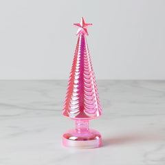 LED Lit Pink Glass Star-Topped Holiday Tree