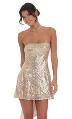 Sequin Attachable Bow Dress in Gold