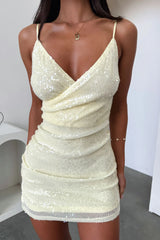 Kelera Mini Dress - Baby Yellow Sequin