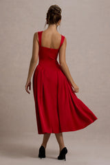 Covia | Red Satin Sweetheart Midi Dress