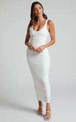 Novida Midi Dress - Textured Bodycon Dress in White