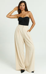 Hermione Linen Pants - High Waist Wide Leg Pleated Palazzo Pants in Natural