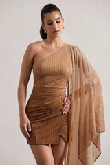 Sunlit | Gold Ombre Metallic Asymmetric Mini Dress With Cape Sleeve