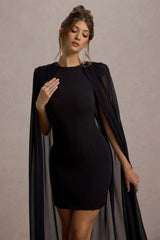 Elysium | Black Bodycon Mini Dress With Chiffon Cape