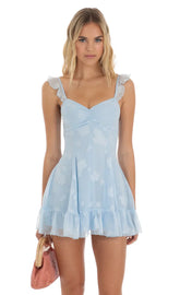 Chiffon Floral Dress in Blue