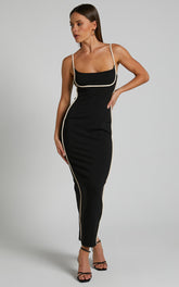 Abegaille Midi Dress - Bodycon Dress in Black