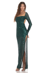 Sequin Open Back Dress in Green