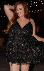 Khrizza Mini Dress - Sequin Gathered Dress in Black