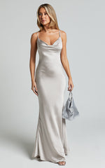 Lunaria Maxi Dress - Cowl Mermaid Slip Dress in Champagne