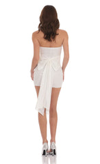 Bow Draped Sequin Dress in White