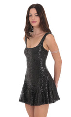 Sequin Skater Dress in Black